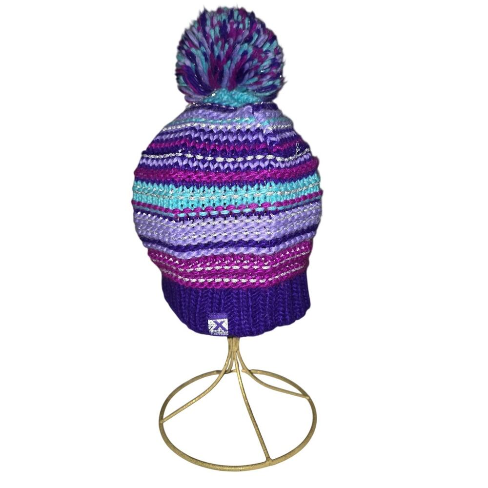 ZeroXposur Colorblock Pom Pom Beanie One Size Purple Pink Teal Winter Hat S/M